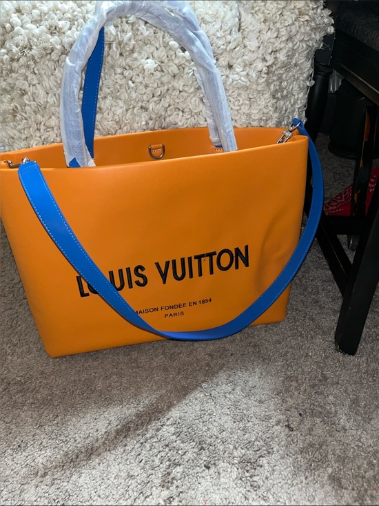 Source Unknown Handbags - Source Unknown Orange Tote with Blue Strap